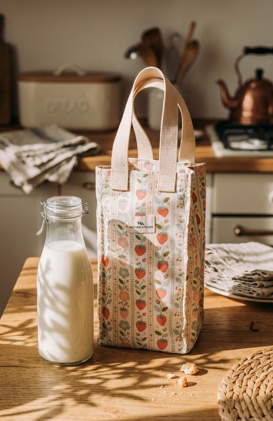 4 Bottle Bag- Vintage Strawberries