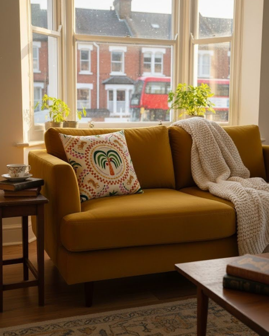 Palm Tree Cushion cover  on sofa in apartment