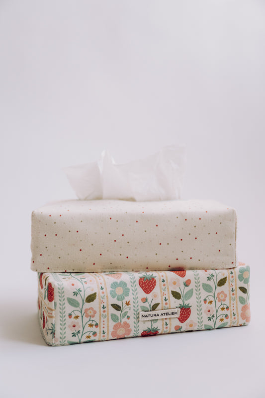 Taschentuchbox-Hülle aus Baumwolle – Bezug für Kosmetiktücherbox - Vintage-Erdbeeren